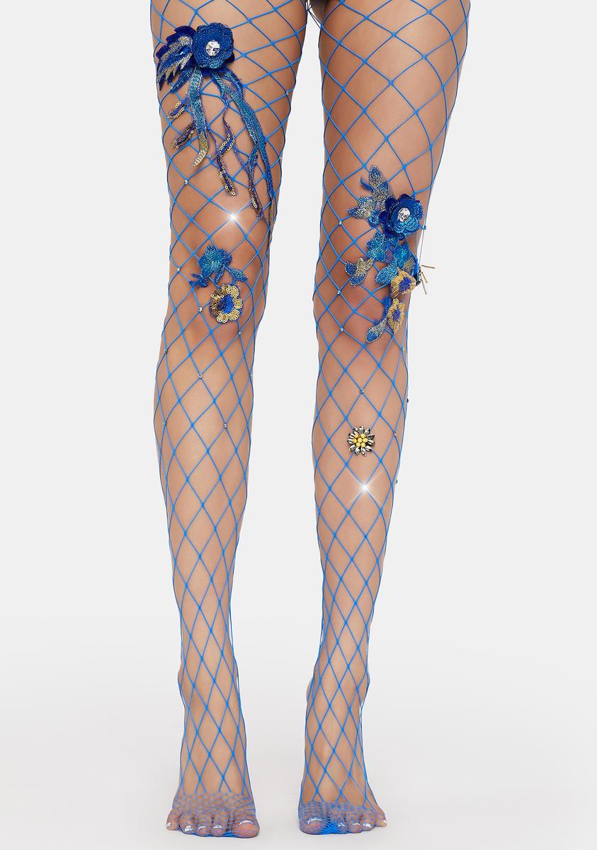 Fishnet Floral Rhinestone Tights