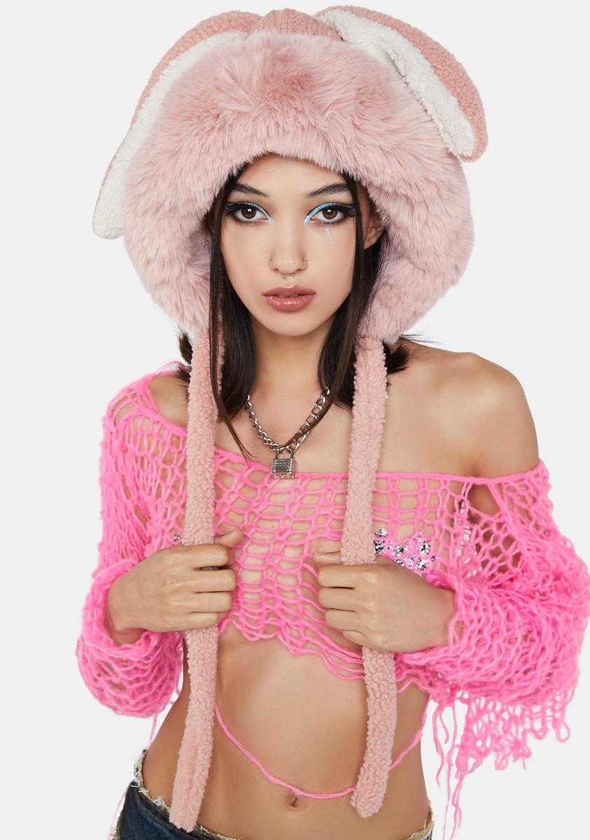 人気【DOLLS KILL】Warp Faux Fur Baseball Cap Furry Faux Fur Logo Baseball Cap Darker Wavs - Brown – Dolls