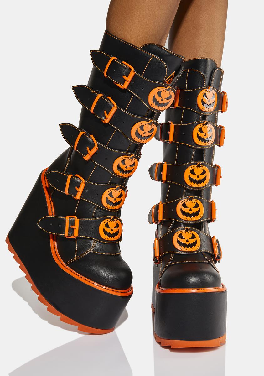Shoes Halloween Platform Boots YRU Pumpkin Buckle Platform