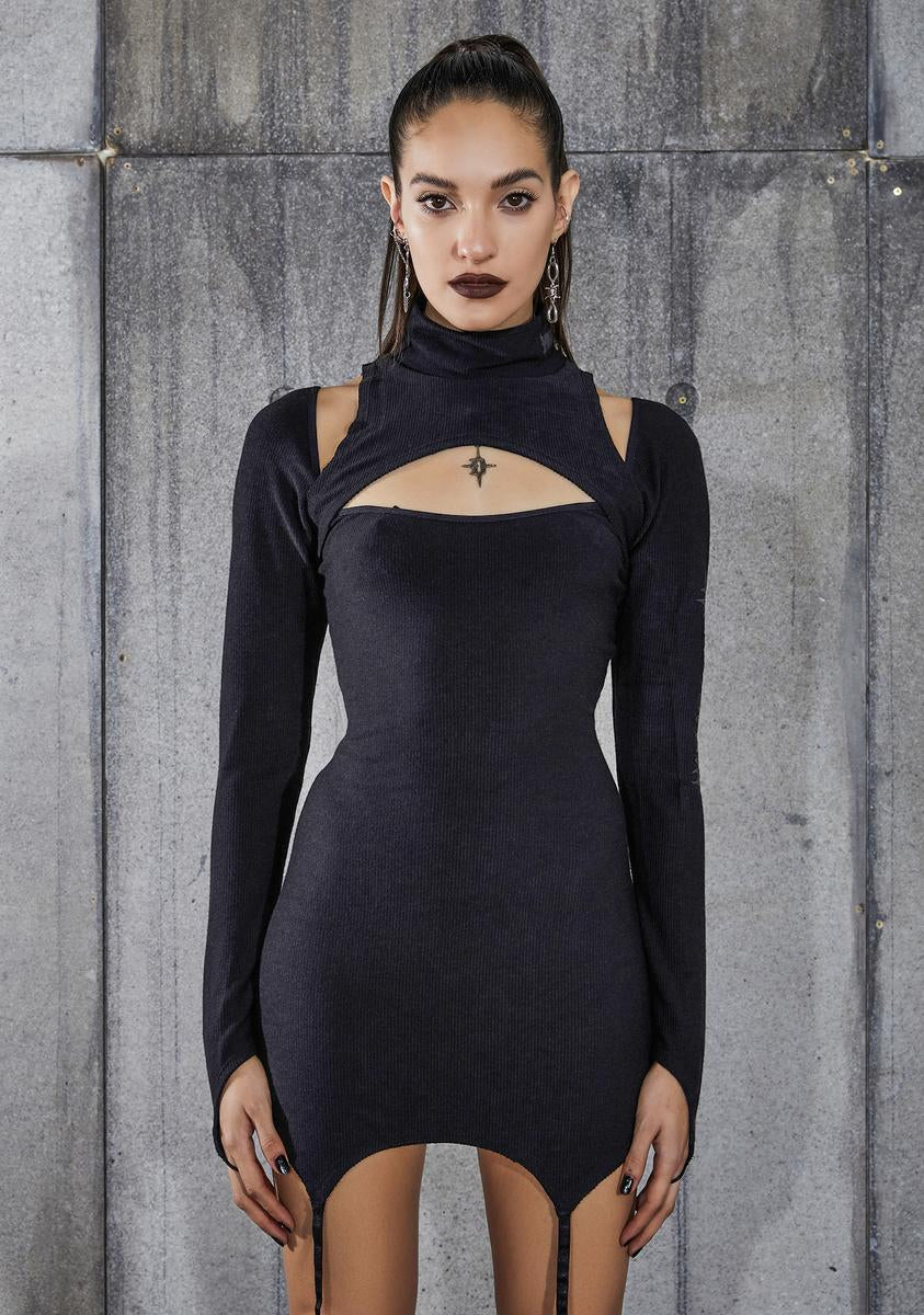 Darker Wavs Ribbed Cut Out Garter Mini Dress - Black – Dolls Kill