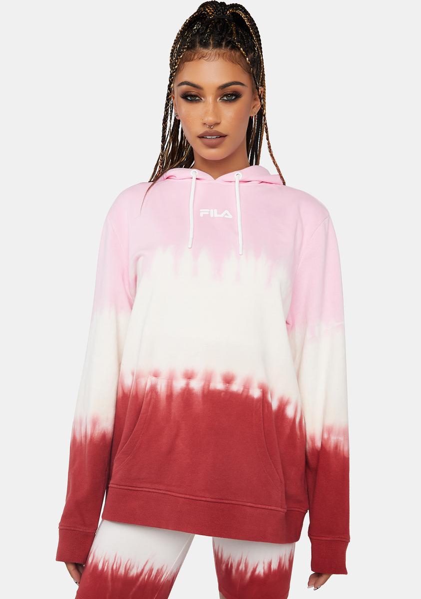 Fila Tie Dye Terry Logo Hoodie Pink White Red Dolls Kill