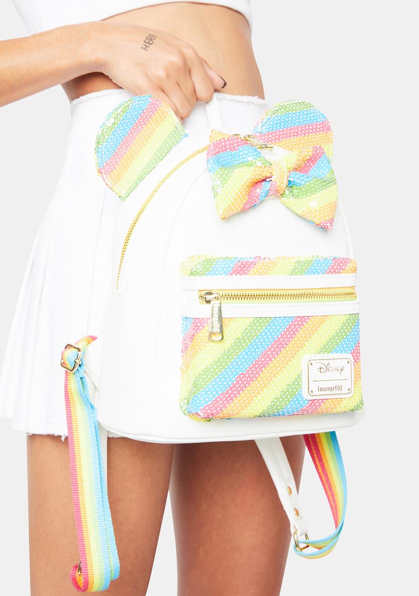 disney sequin rainbow minnie mouse mini backpack Loungefly Minnie Mouse Rainbow Sequin Vegan Leather Backpack