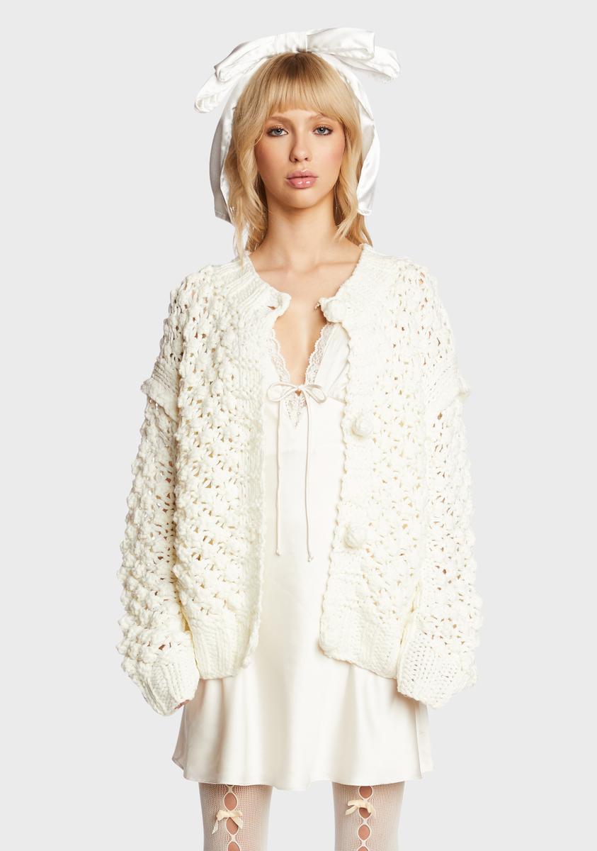 Chunky Knit Long Sleeve Sweater White – Dolls Kill - Main Image