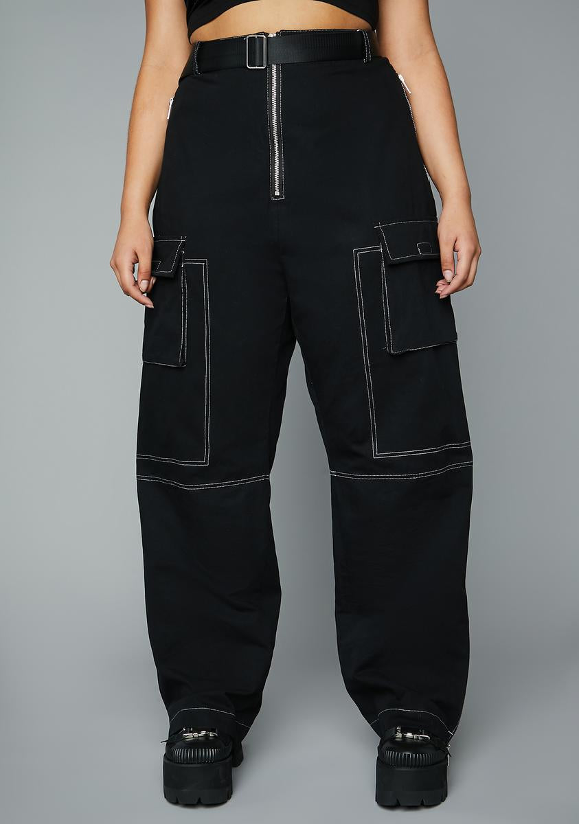 Plus Size Poster Girl Belted Cargo Pants - Black