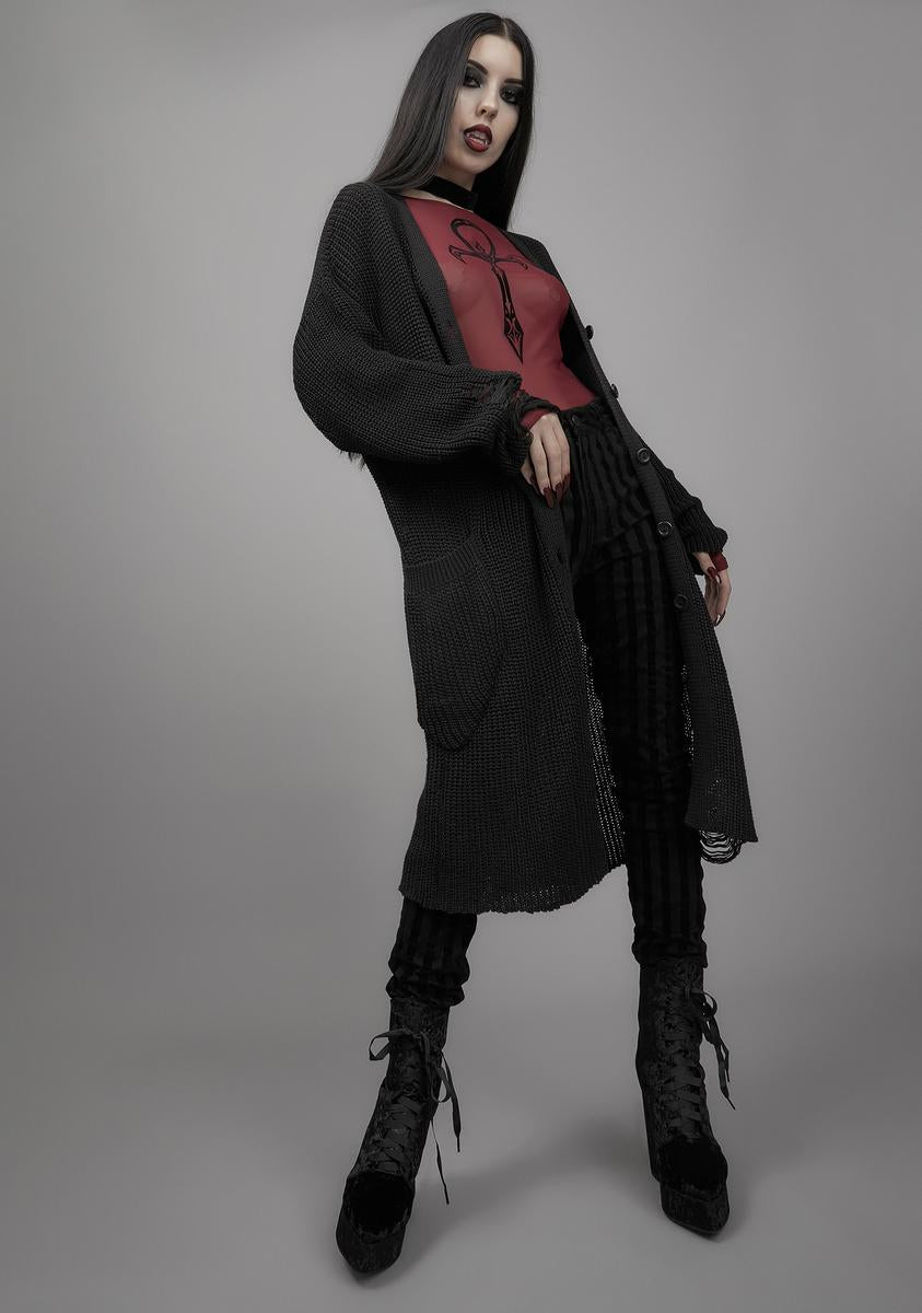 Widow Long Knit Distressed Cardigan - Black – Dolls Kill Widow Long Knit Distressed Cardigan - Black – Dolls Kill