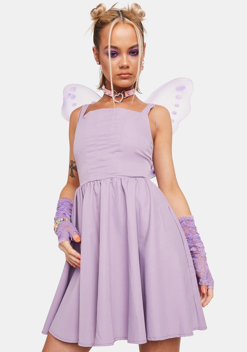 Square Neck Sleeveless Fit N' Flare Dress - Lavender Dolls Kill Square Neck Sleeveless Fit N' Flare Dress - Lavender Dolls Kill