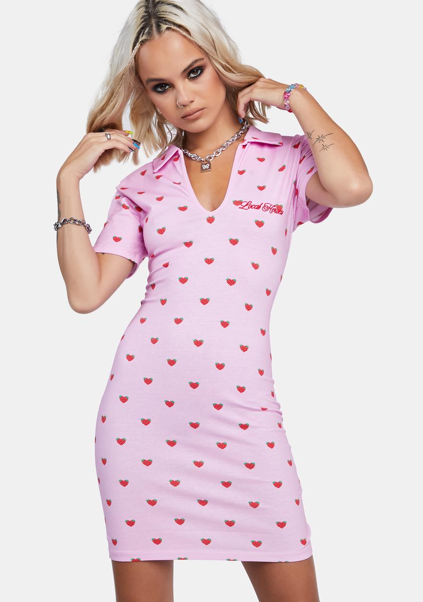 Local Heroes Strawberry Heart Collared Mini Dress
