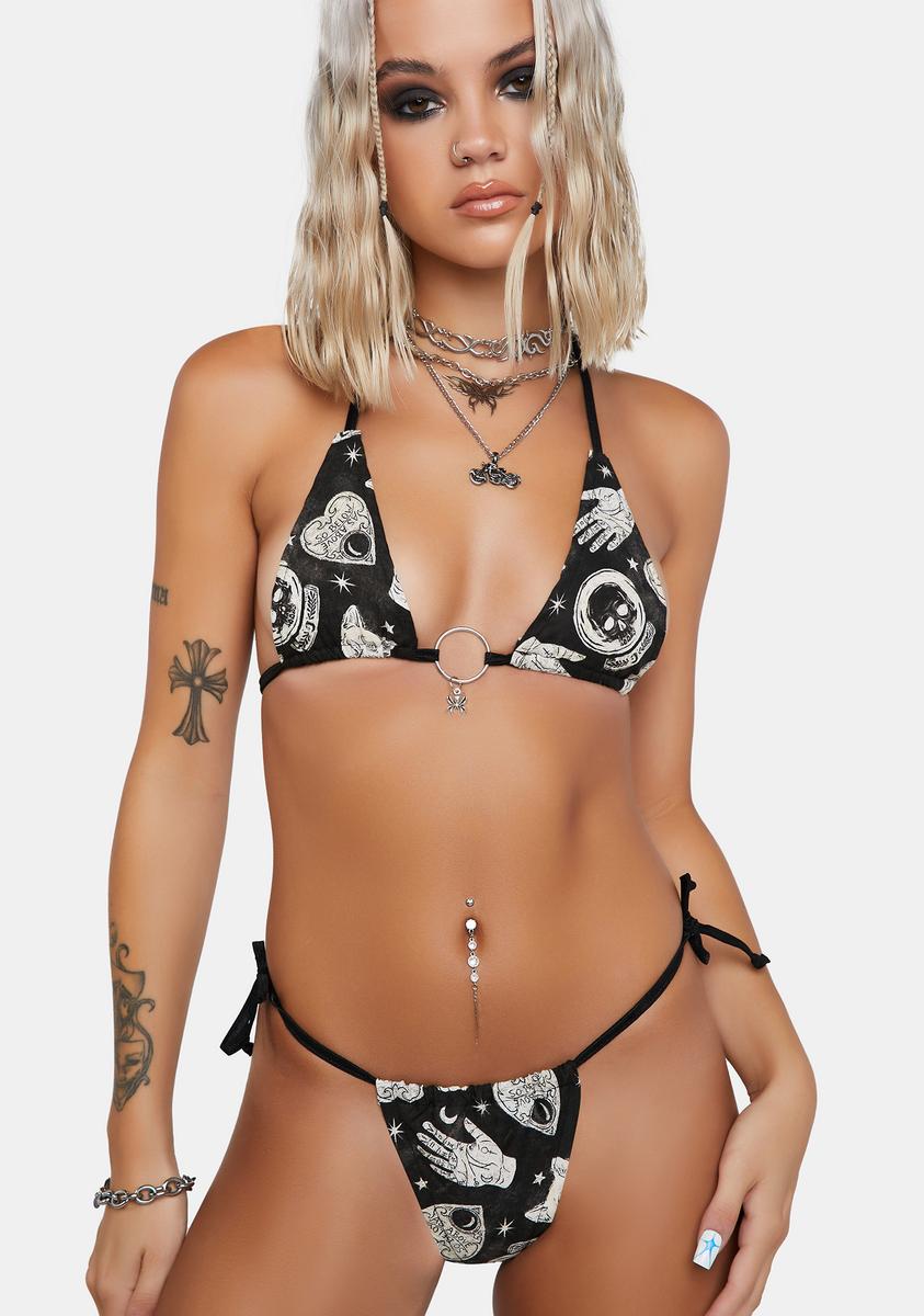 Cats Got The Cream Witchcraft Ouija Print Bra And Panty Lingerie Set - Black Dolls Kill Cats Got The Cream Witchcraft Ouija Print Bra And Panty Lingerie Set - Black Dolls Kill