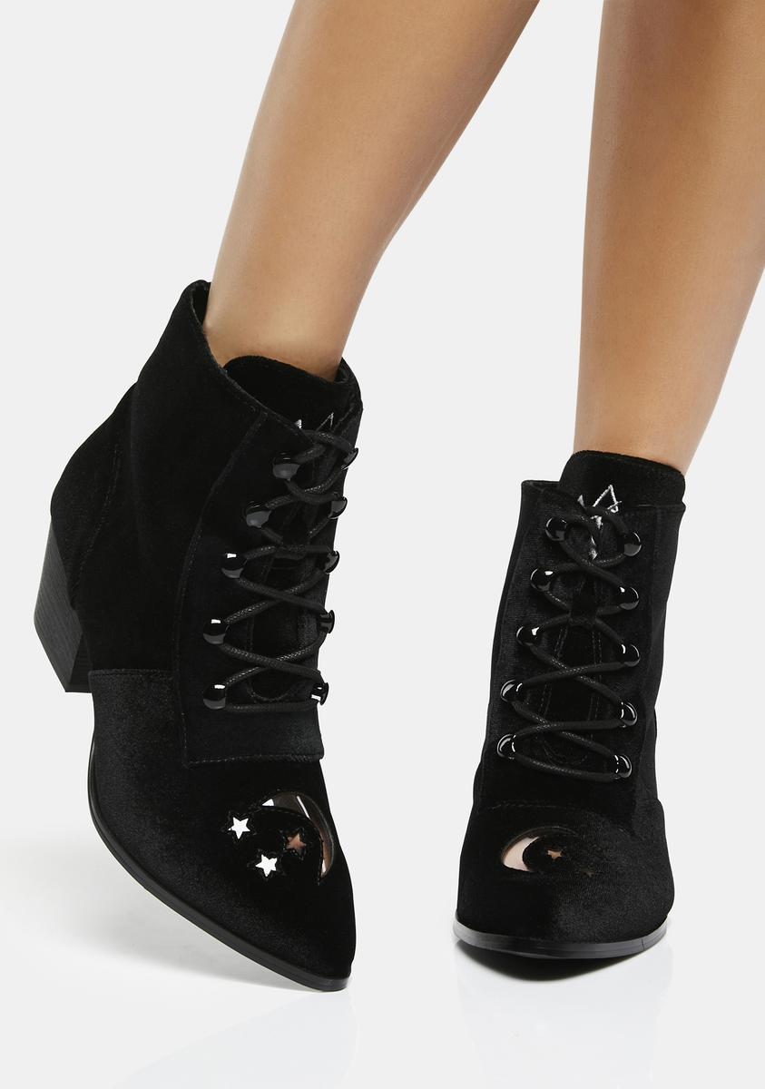 YRU Moon Star Velvet Ankle Boots Black – Dolls Kill