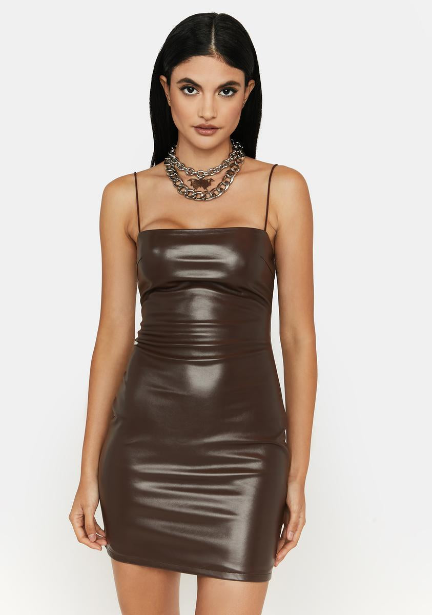PU Vegan Leather Square Neck Mini Dress