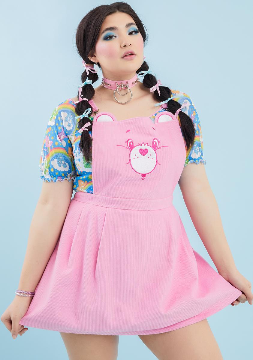 Plus Size Dolls Kill X Care Bears Corduroy Embroidered Overall Pinafore Dress Plus Size Dolls Kill X Care Bears Corduroy Embroidered Overall Pinafore Dress