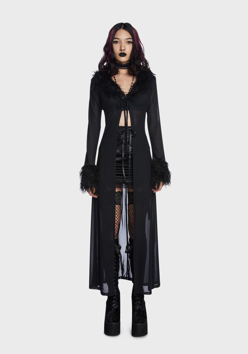 Widow Sheer Mesh Faux Fur Jacket - Black