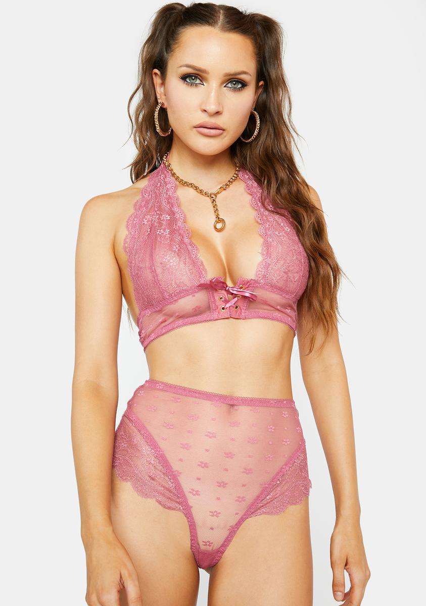 Sheer Floral Lace Cheeky High Waisted Panty And Halter Bra Set Pink  Dolls  Kill