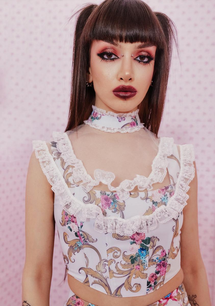 Sugar Thrillz Floral Baroque Corset Top With Ruffle Collar – Dolls
