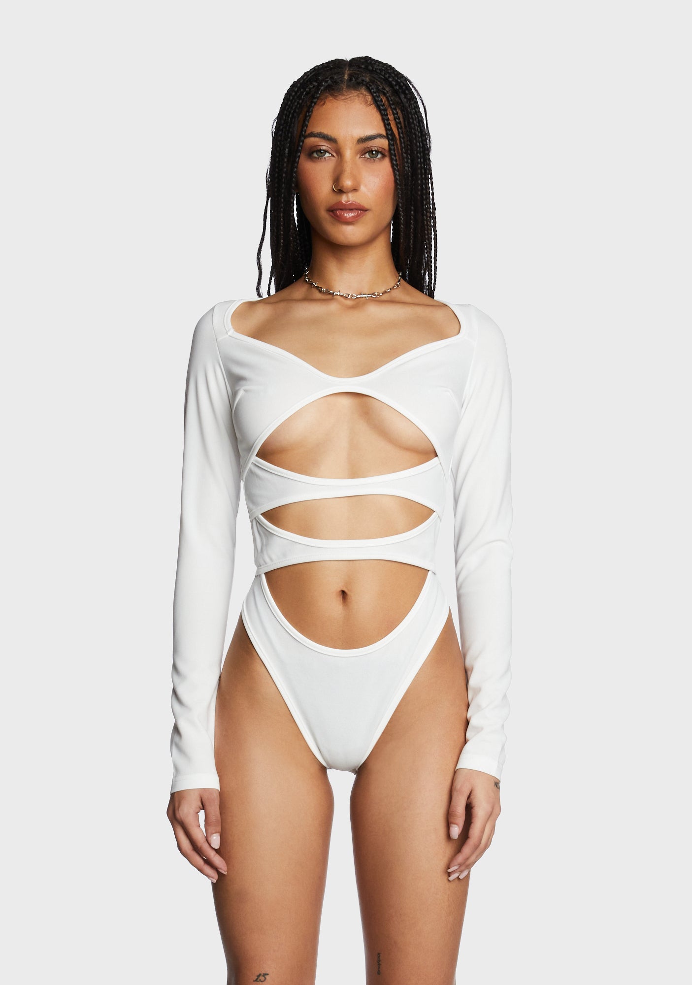 Cutout Long Sleeve Bodysuit - White – Dolls Kill