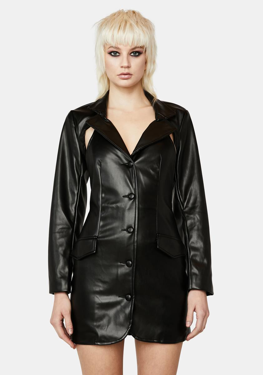 Vegan Leather Cut Out Blazer Dress