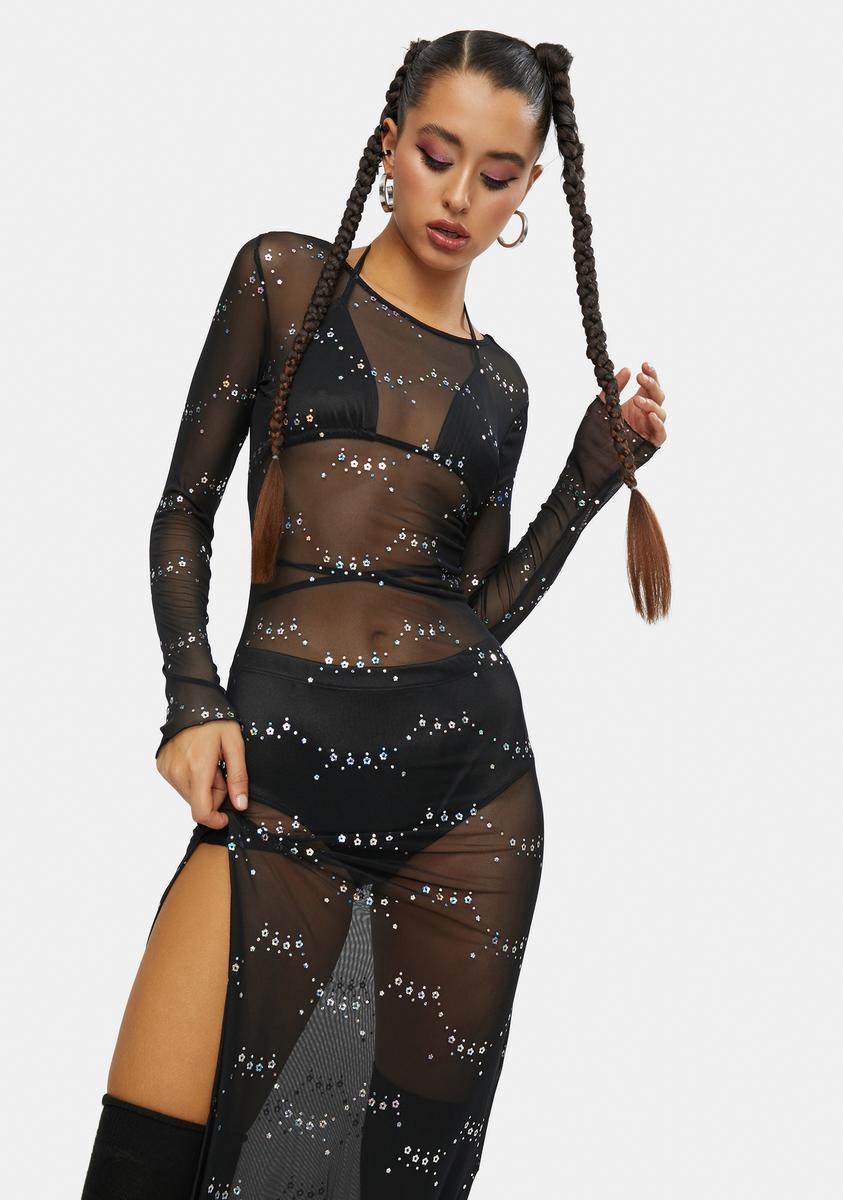 Club Exx Mesh Maxi Dress With Holographic Dot - Black Dolls Kill Club Exx Mesh Maxi Dress With Holographic Dot - Black Dolls Kill