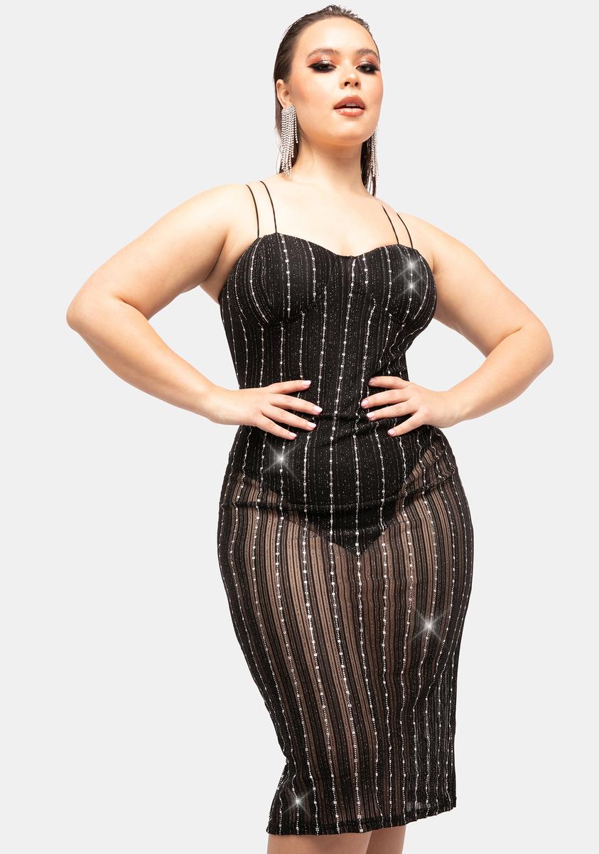 Plus Size Mesh Glitter Sheer Midi Dress - Black Dolls Kill Plus Size Mesh Glitter Sheer Midi Dress - Black Dolls Kill
