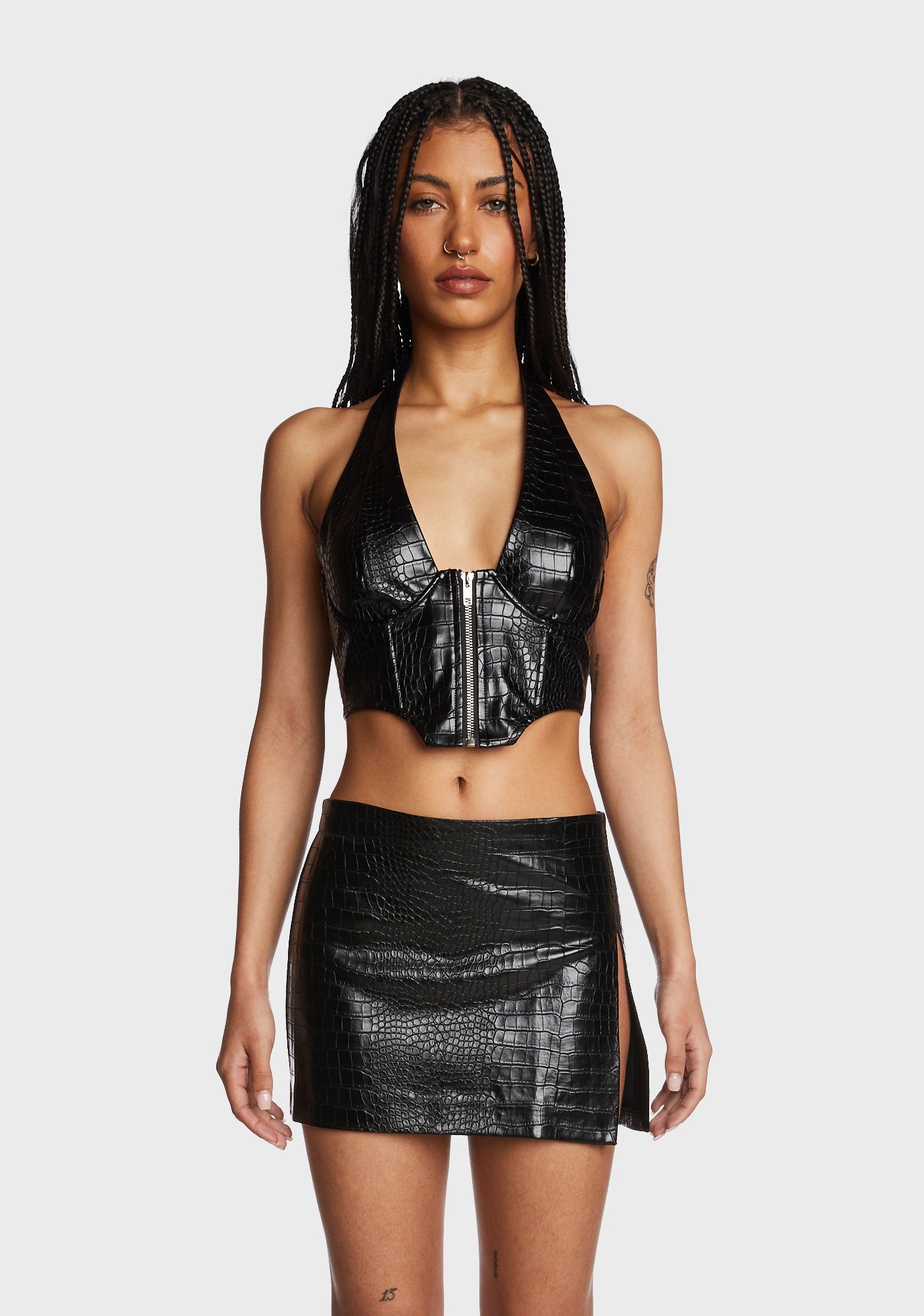 Edikted Vegan Leather Croc Corset Top - Black – Dolls Kill