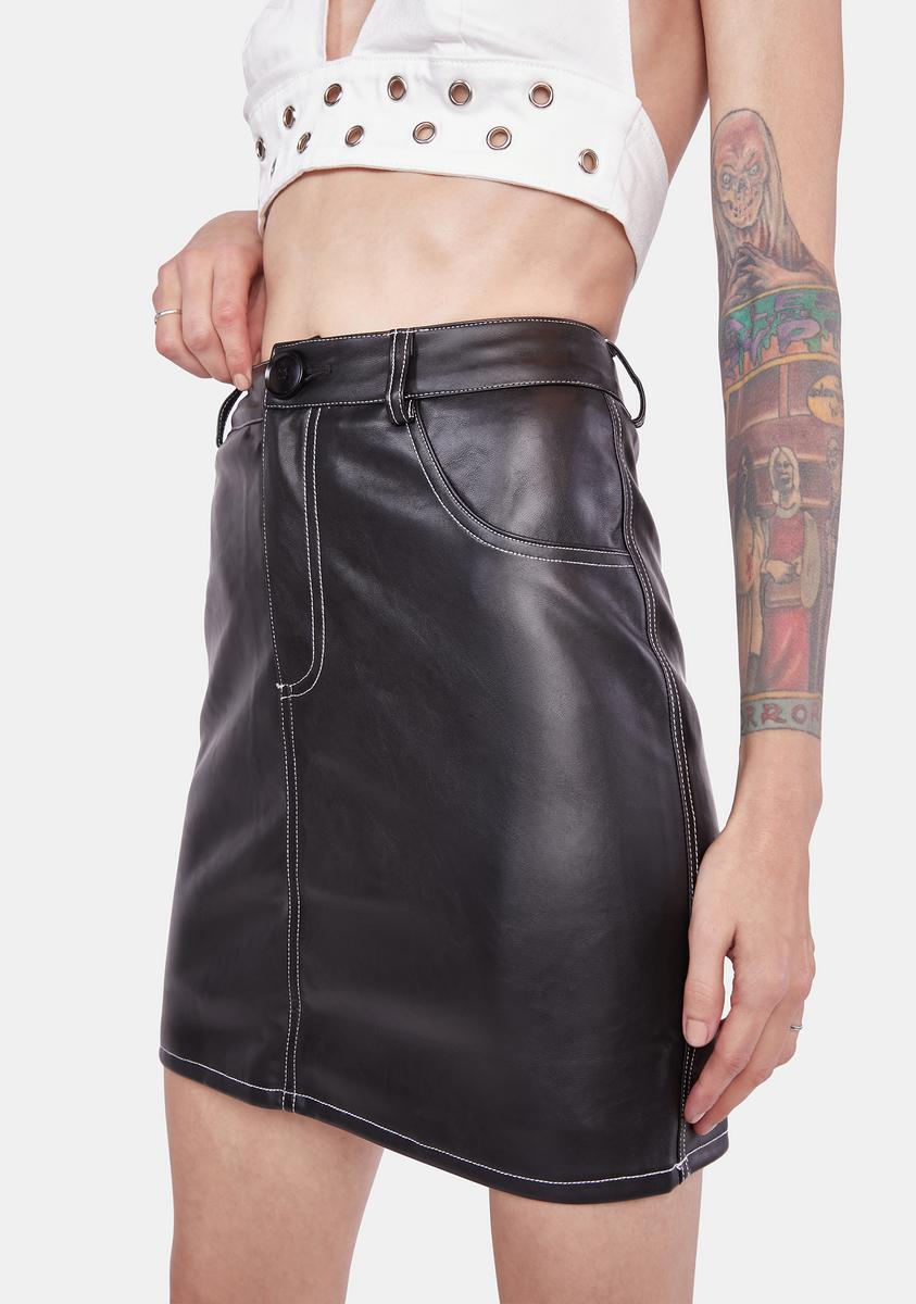 4th Reckless Faux Leather Contrast Stitch Mini Skirt Black Dolls Kill
