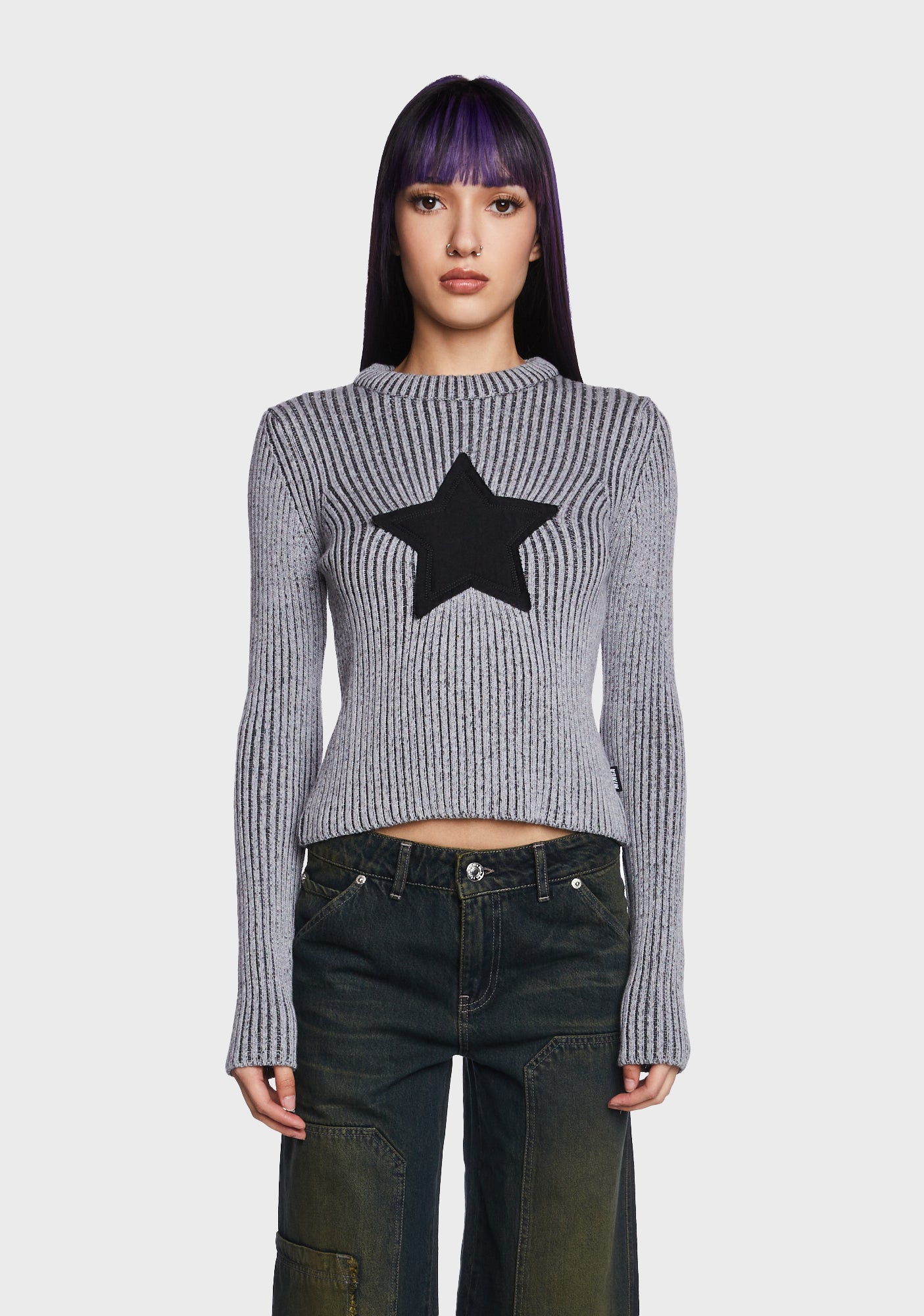 Minga Star Patch Chunky Knit Sweater - Gray – Dolls Kill