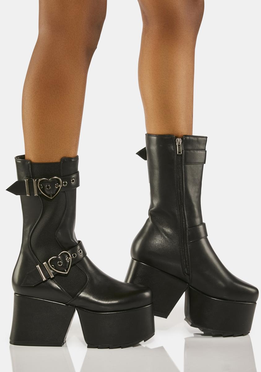 Ankle Boots Black Platform Boots With Heart Buckles Lamoda Heart