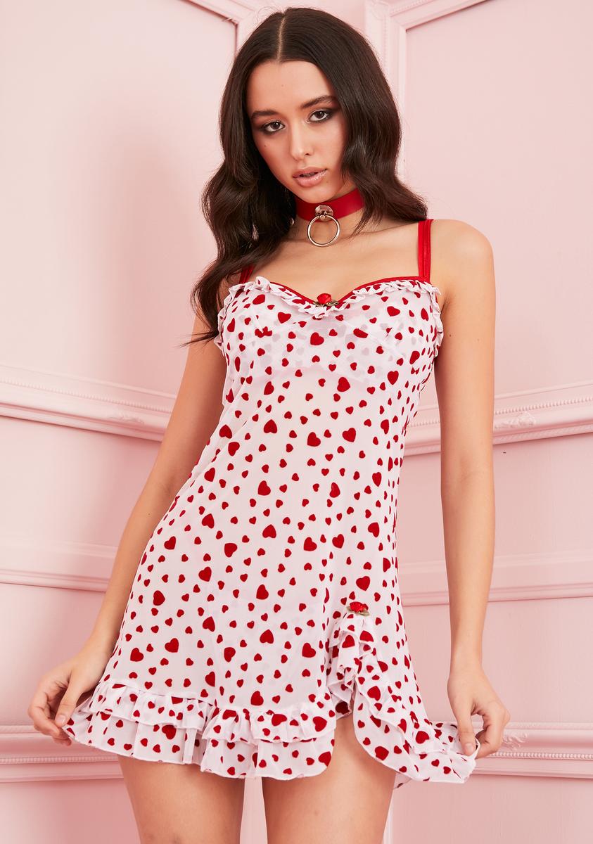 Sugar Thrillz Heart Print Slip Dress White Red Sugar Thrillz Heart Print Slip Dress White Red