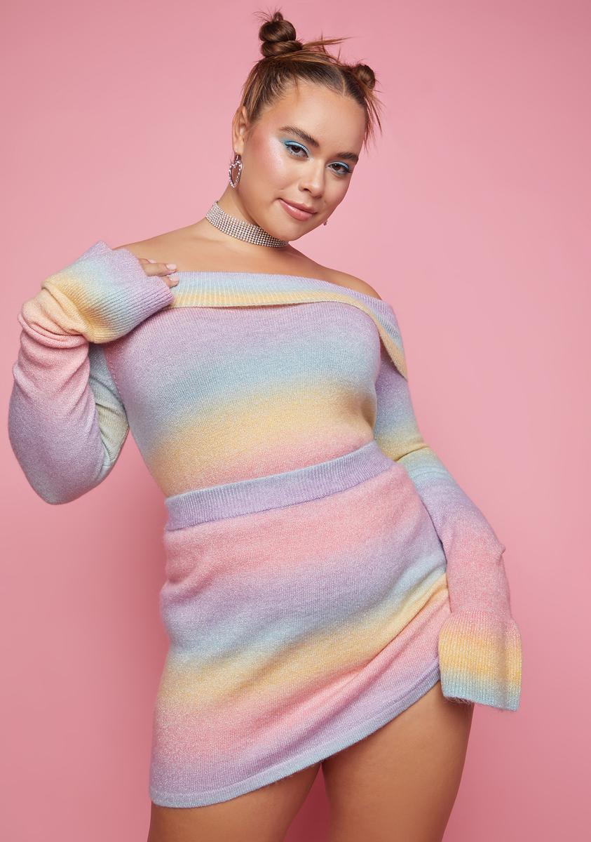 Plus Size Sugar Thrillz Space Dye Off Shoulder Top And Skirt Set Rainbow Dolls Kill