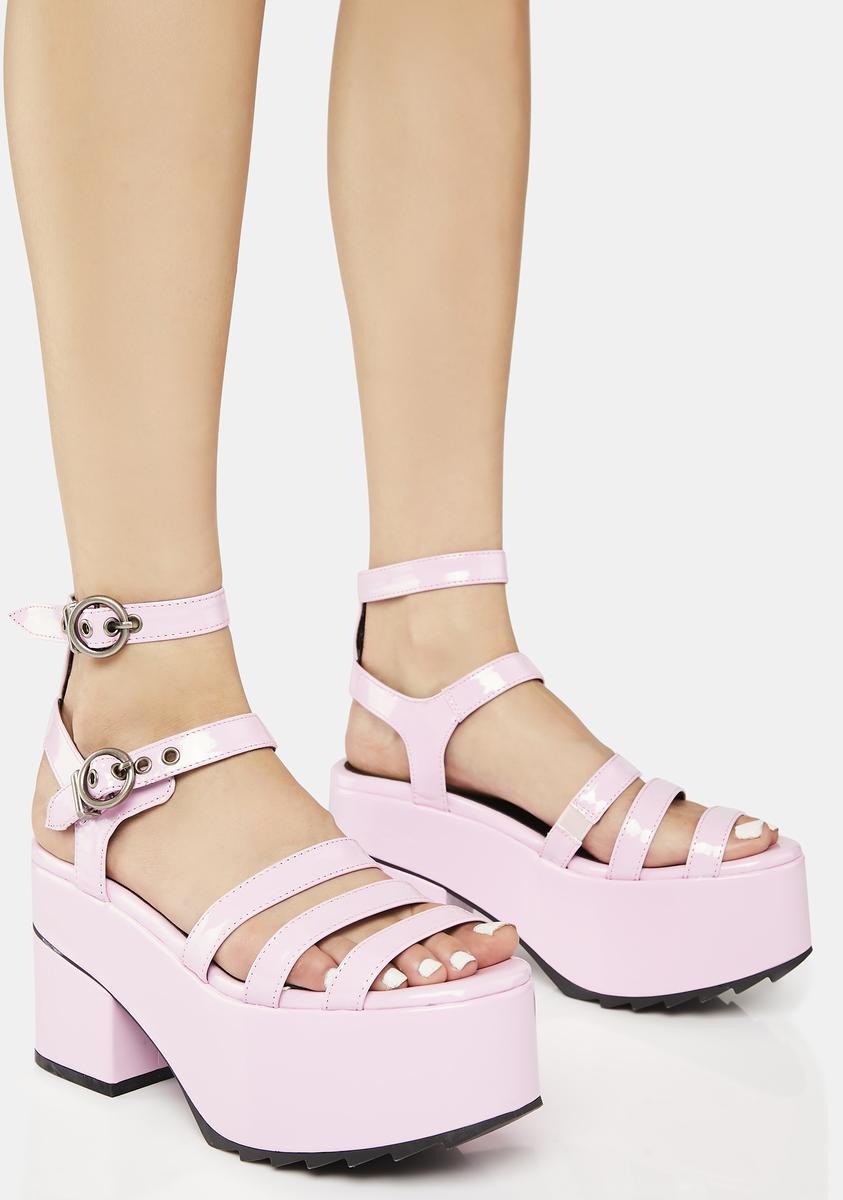 Lamoda Patent Strappy Platform Sandals Pink – Dolls Kill