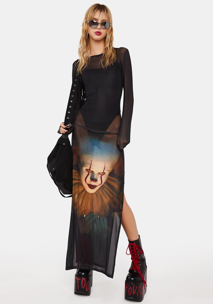 Dolls Kill X WB HorrorPennywise Mesh Maxi Dress - Black