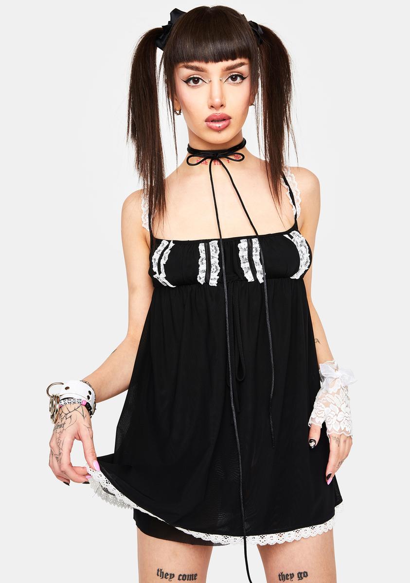 Lace Trim Empire Waist Mini Dress Black White – Dolls Kill