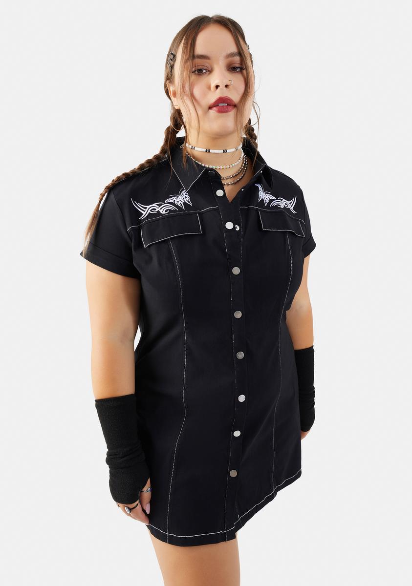 sell embroidered dress shirt online Men’s Black & Silver Embroidered Western Pearl Snap Cowboy Shirt Large main image 0