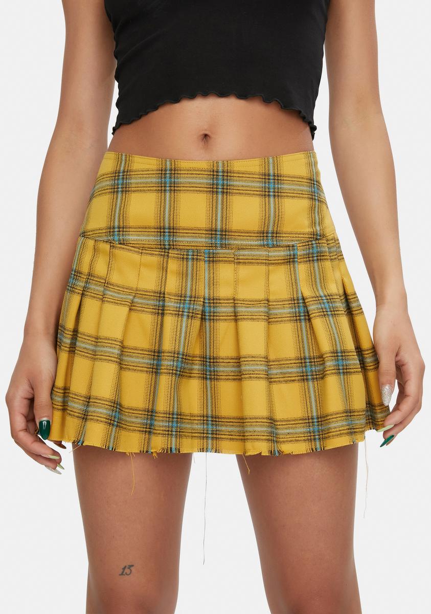 Current Mood Plaid Pleated Mini Skirt Yellow – Dolls Kill