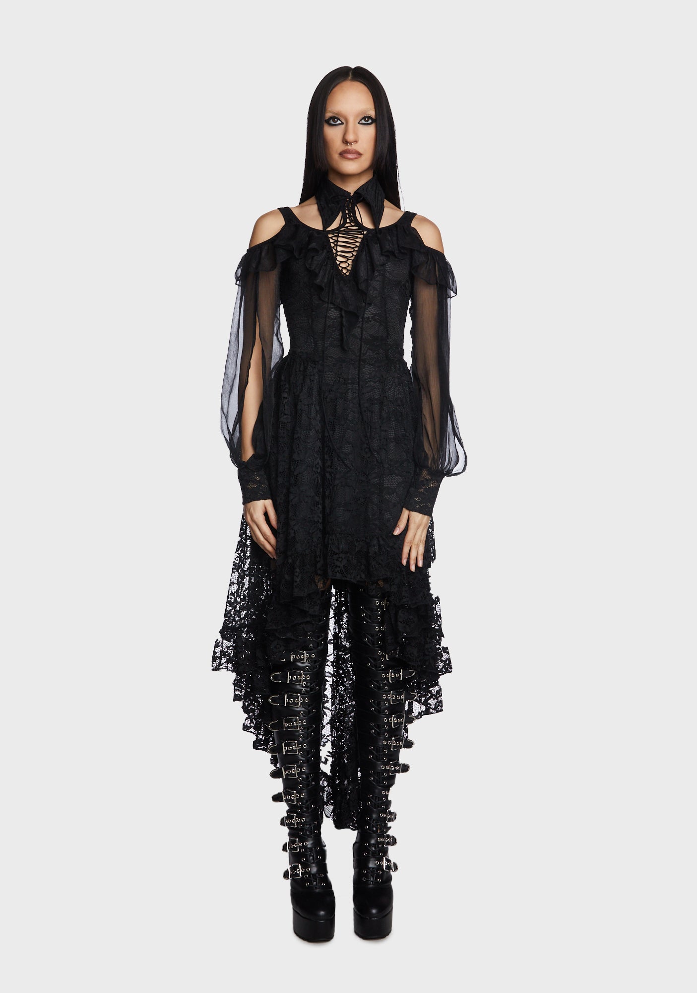 Punk Rave Lace Handkerchief Midi Dress - Black