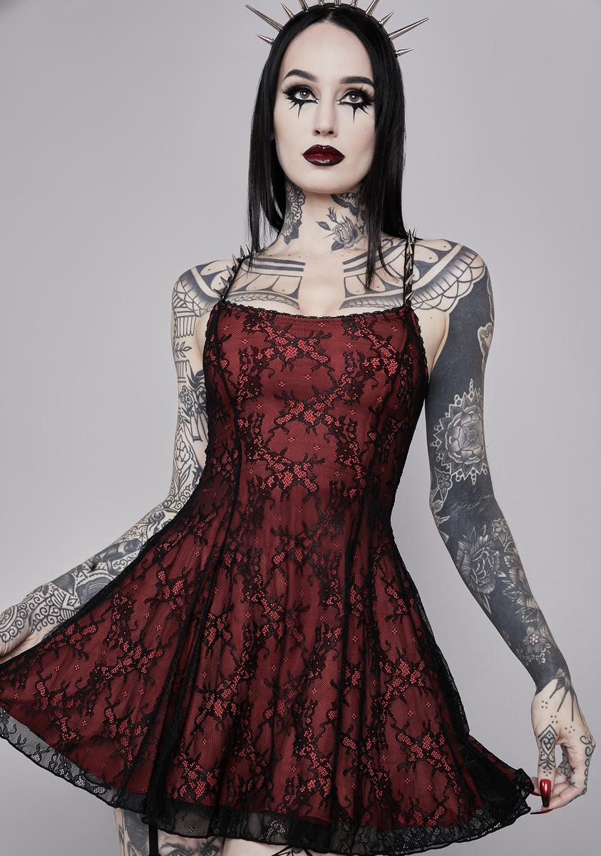 Widow Lace Mini Dress With Spikes