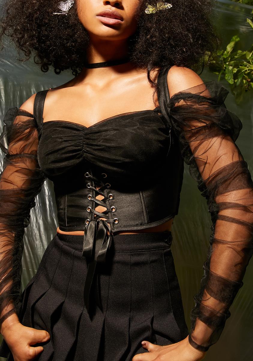 Sugar Thrillz Underbust Corset Top - Black Satin – Dolls Kill