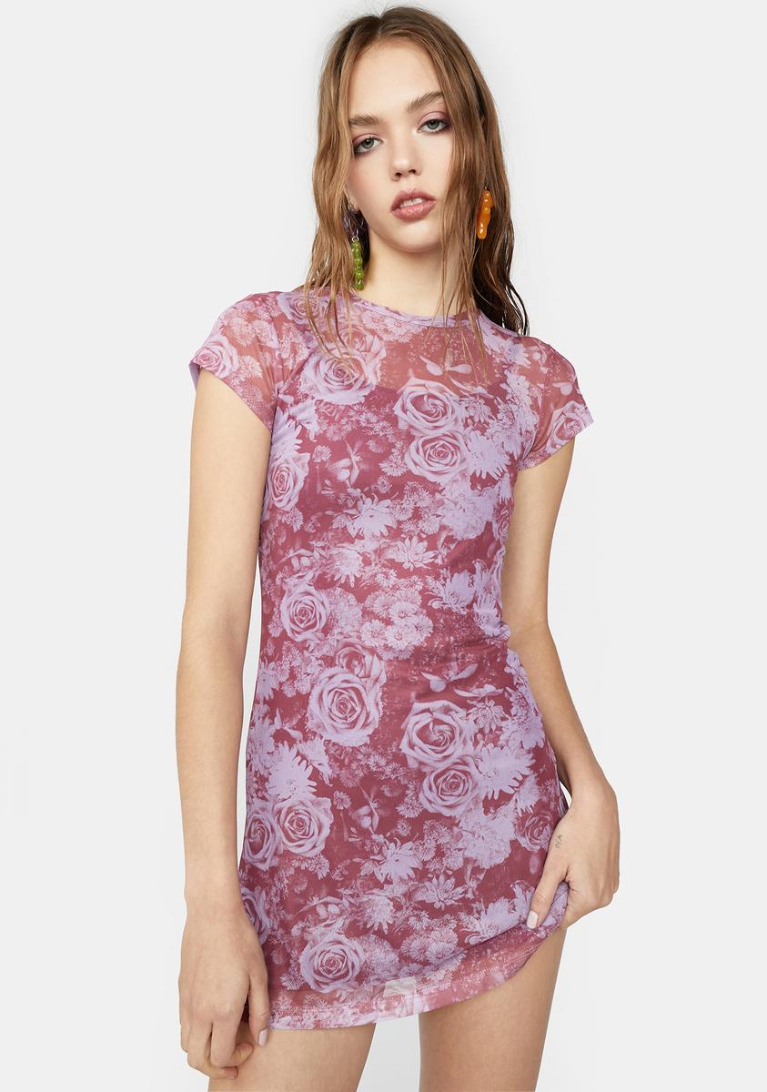 floral mesh t shirt dress Delia's Floral Mesh Printed Dress With Slip