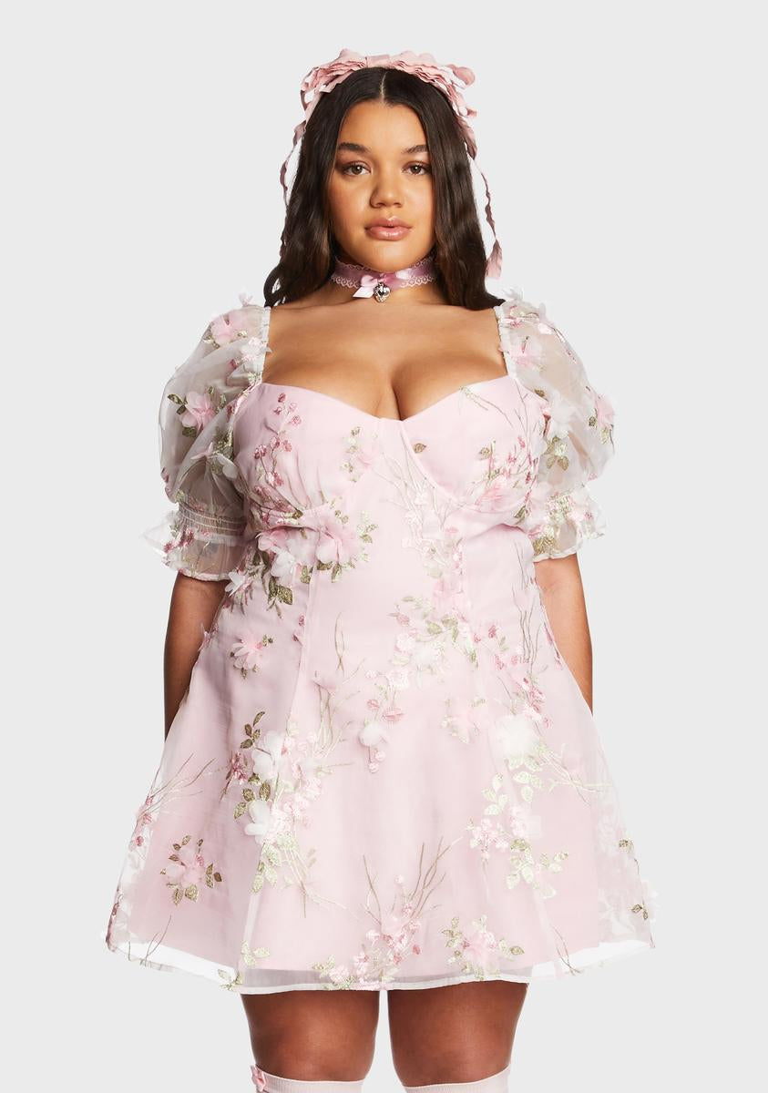 Sugar Thrillz Plus Size Floral Embroidered Mesh Mini Dress - Pink Dolls Kill Sugar Thrillz Plus Size Floral Embroidered Mesh Mini Dress - Pink Dolls Kill