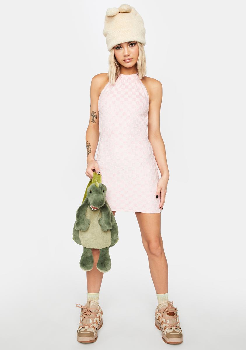 Checkered Print Halter Bodycon Dress