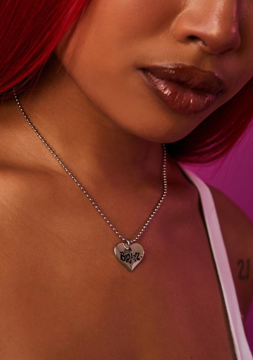 Dolls Kill x Bratz Heart Pendant Ball Chain Necklace Silver