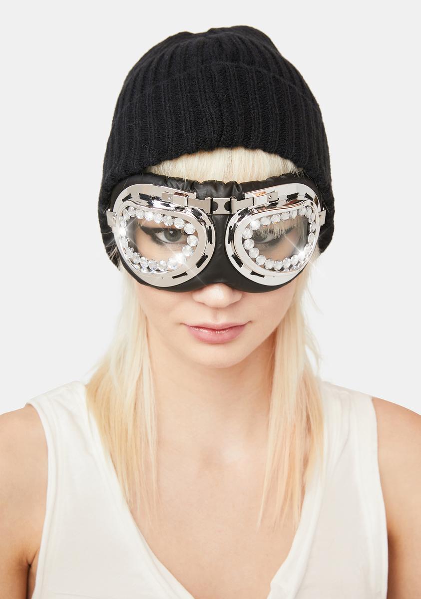 beanie hat with goggles Rhinestone Goggles And Beanie