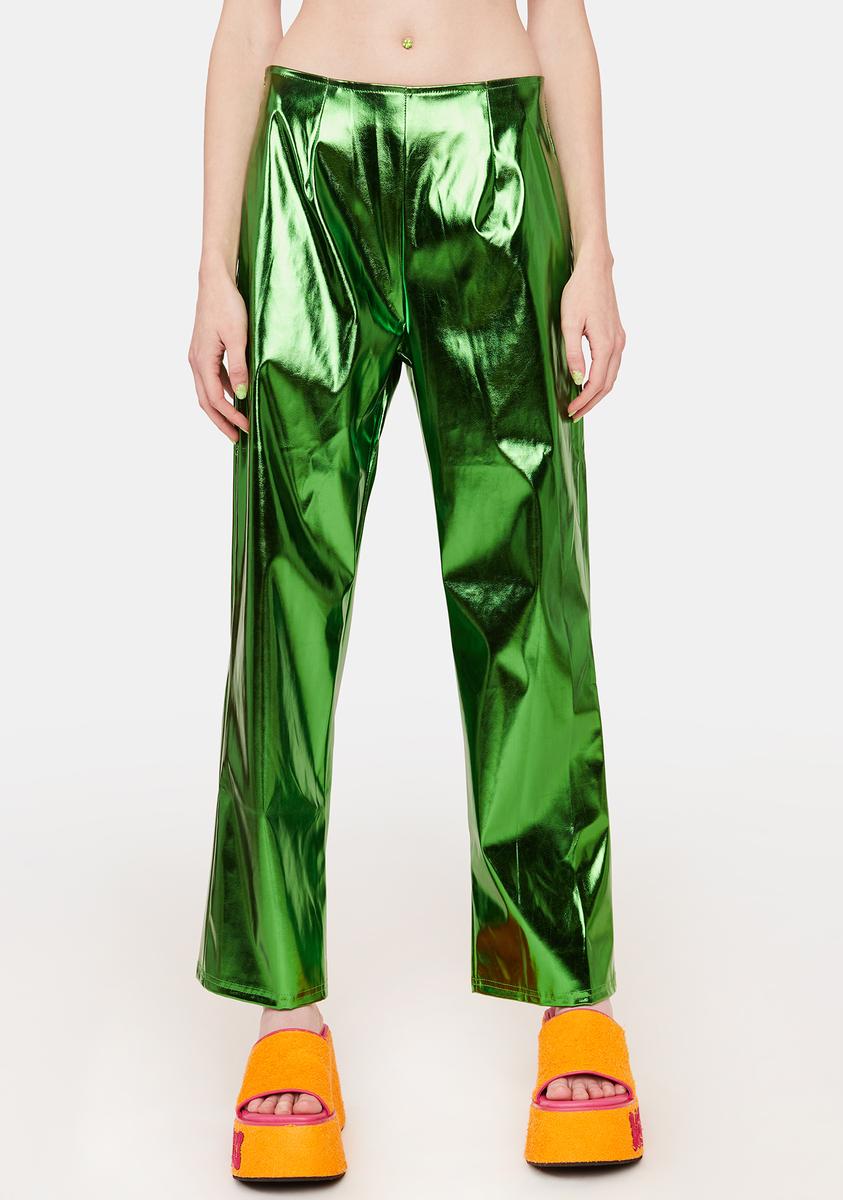 Metallic High-Rise Straight Leg Trousers - Dark Green Metallic High-Rise Straight Leg Trousers - Dark Green