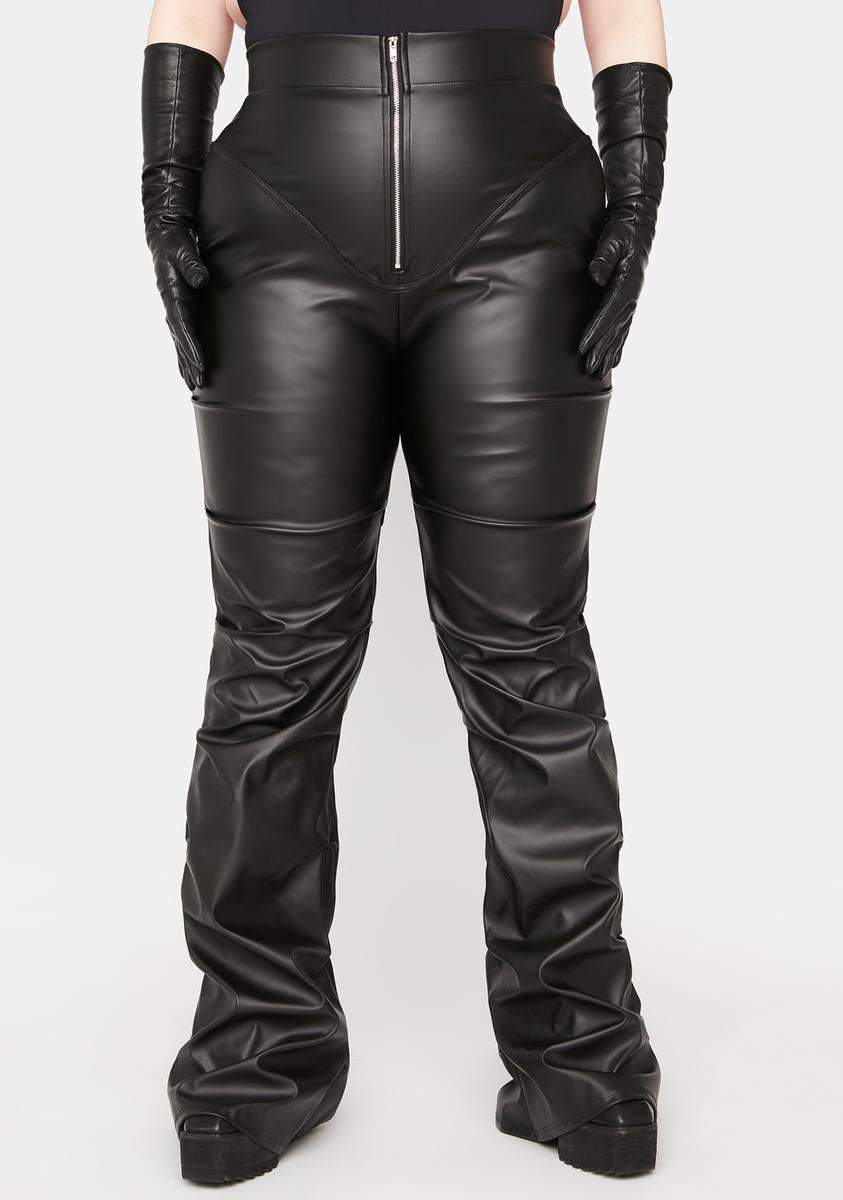 Plus Size Vegan Leather Shirred Hem Flare Pants Black – Dolls Kill