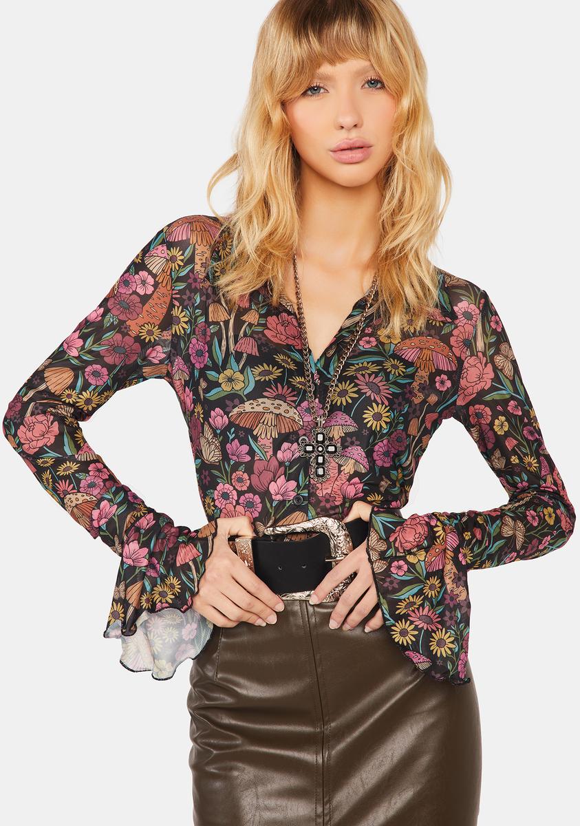 dolls kill daydreamer floral mini dress Current Mood Mushroom Chiffon Sheer Length from bust to hem of size S Floral Dresses Dolls Kill