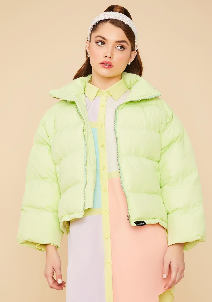 Lime green cropped puffer jacket deals