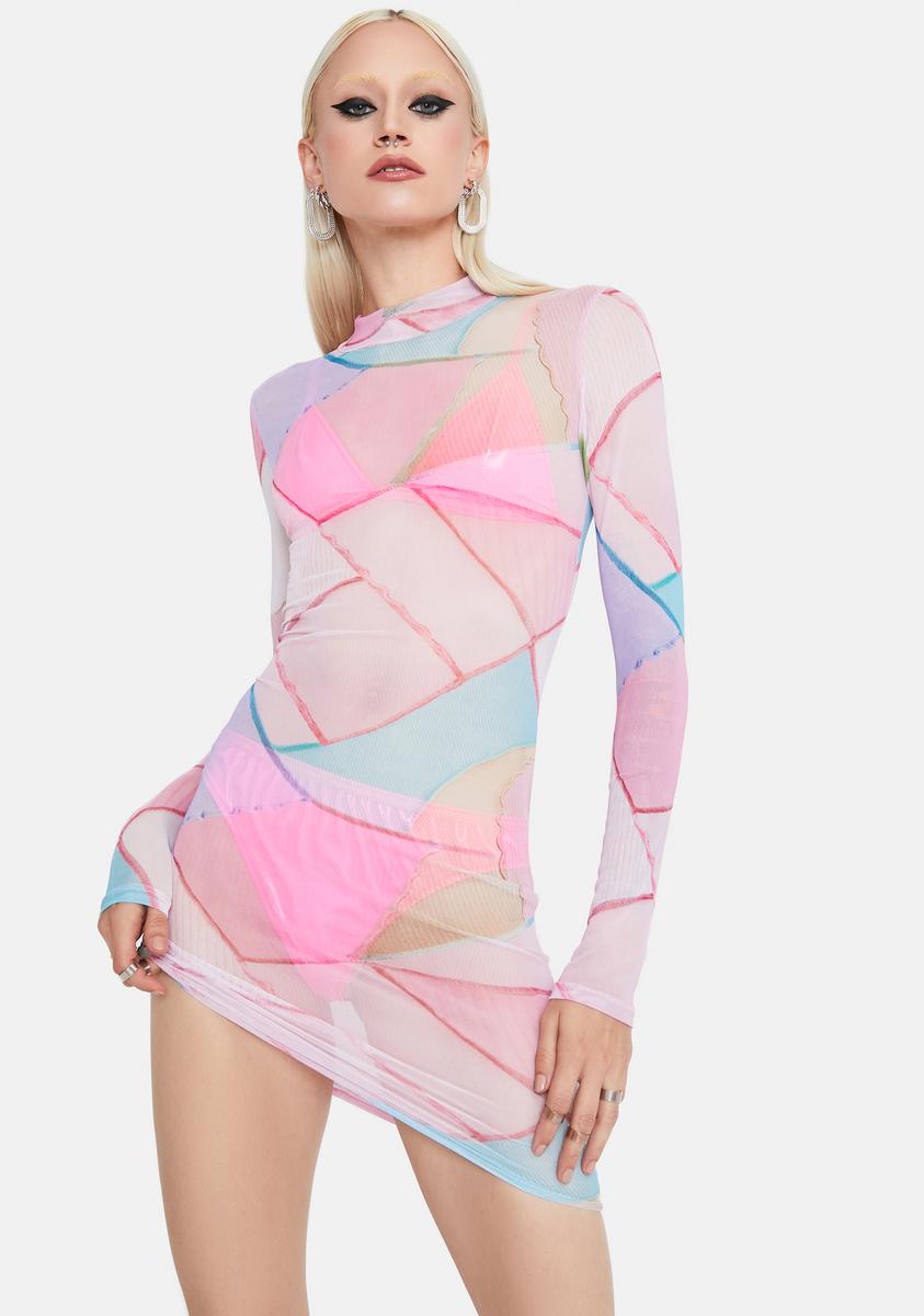 Pastel Patchwork Sheer Dress