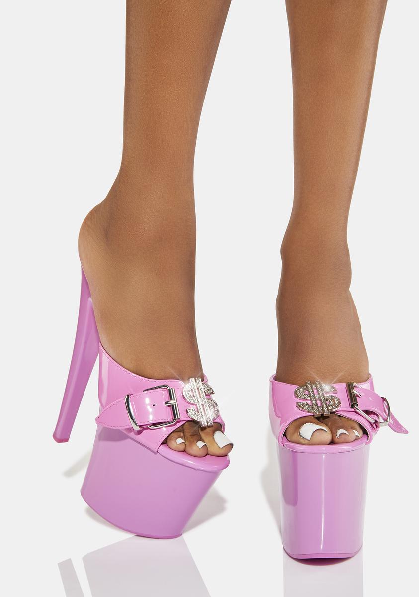 YRU $ Rhinestone Buckle Platform Stiletto Heels - Pink