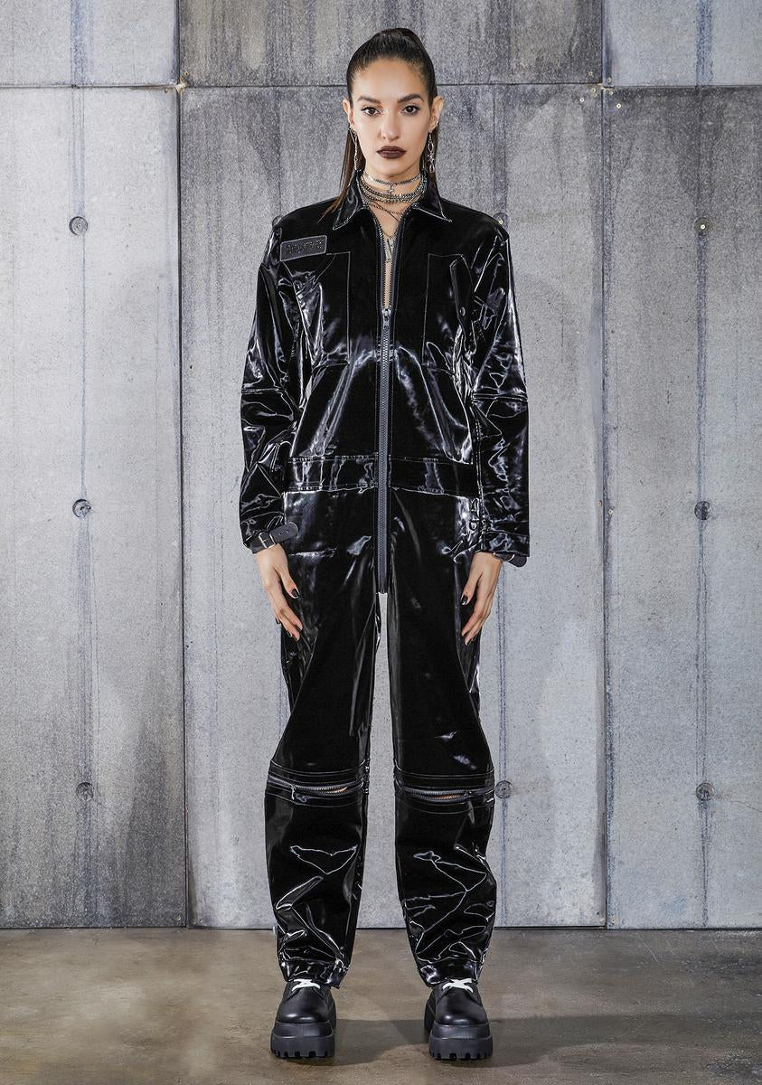 Darker Wavs Vinyl Utility Jumpsuit - Black – Dolls Kill