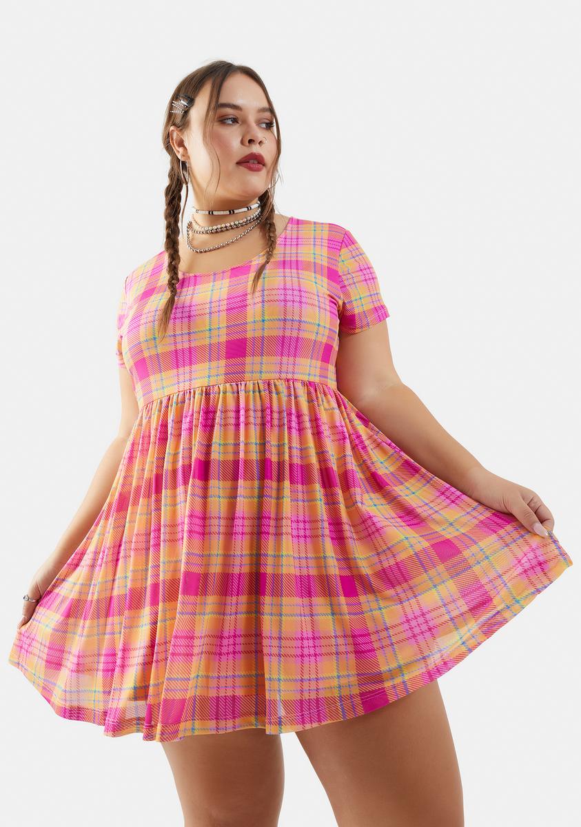 Plus Size Delia's Plaid Print Mesh Babydoll Dress - Pink Multi Dolls Kill Plus Size Delia's Plaid Print Mesh Babydoll Dress - Pink Multi Dolls Kill