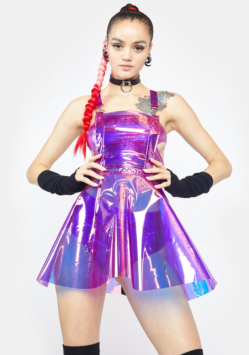 Club Exx Clear Holographic Overall Dress Club Exx Clear Holographic Overall Dress